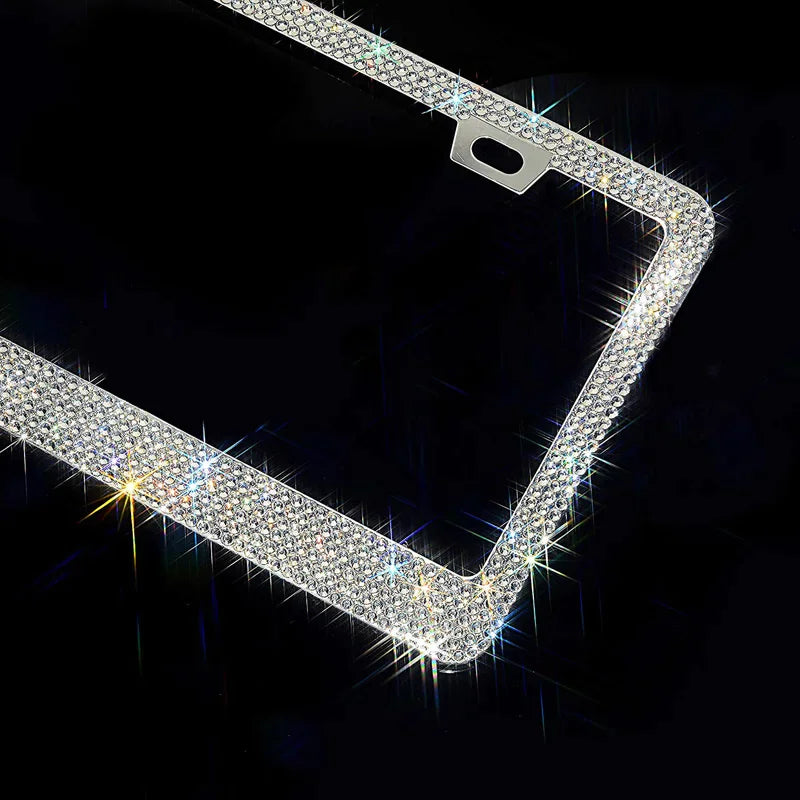 Bling License Plate Frame - Crystal Glitter Sparkling Rhinestone w/ Diamond Caps